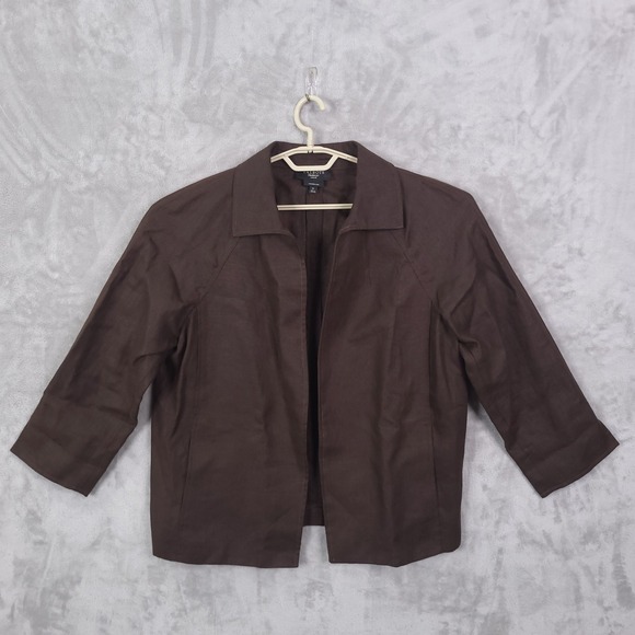 Talbots Jackets & Blazers - Talbots Pure Irish Linen Open Jacket Plus Size 1X Preppy Pockets Brown Pockets